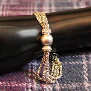 Silver Tone Chain Faux Pearl Rhinestone Bracelet